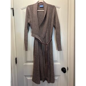 Simply Vera Women’s Open Drape Front Tie Waist‎ Long Sleeve Sweater Sz PXL Brown